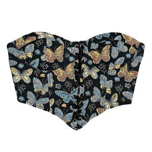SHEIN Butterfly Corset Top Women's Size XS Lace Up Y2K Graphic Crop Bustier